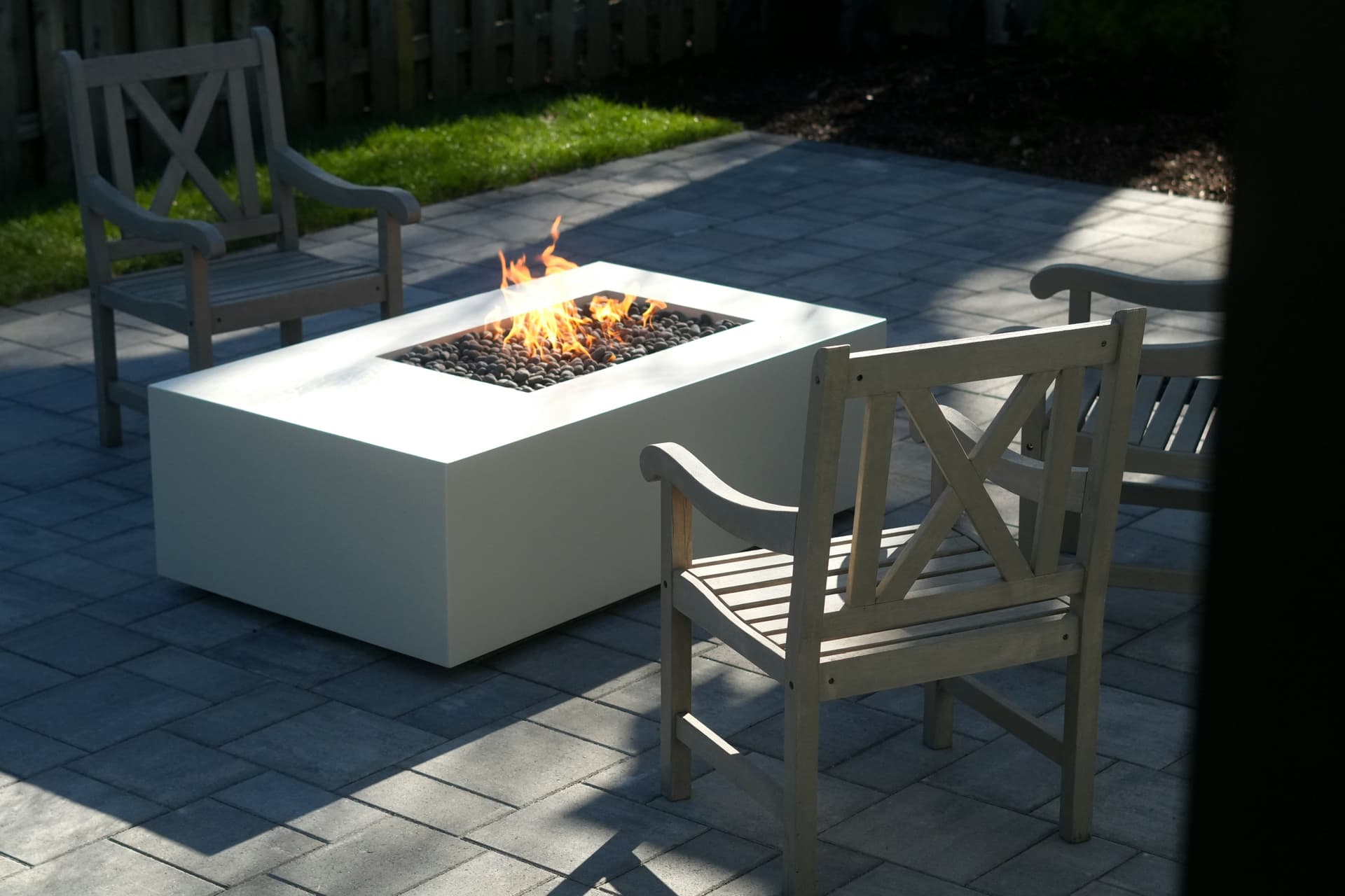 Cozy Fire Pit Addition on chic Paver Patio in West Linn image