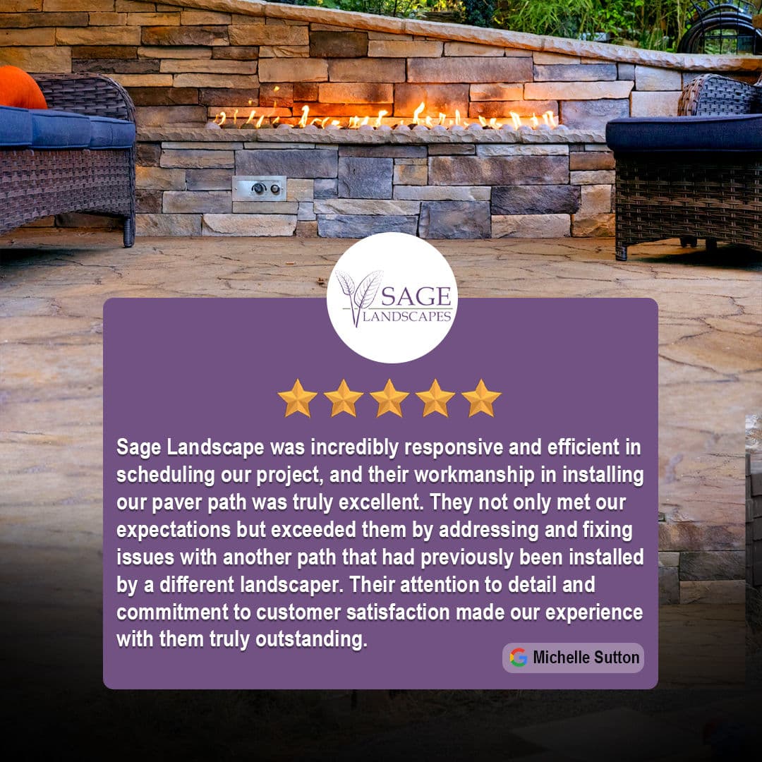 Customer review for Sage Landscapes highlighting exceptional service and attention to detail.